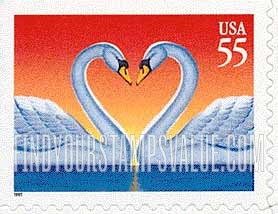 FindYourStampsValue: LOVE - Swans, Self-Adhesive Booklet stamp