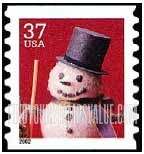 FindYourStampsValue: CHRISTMAS - Snowman with Top Hat, Coil Stamp