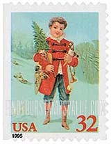 FindYourStampsValue: CHRISTMAS - Child Holding Tree, Self-Adhesive Stamp