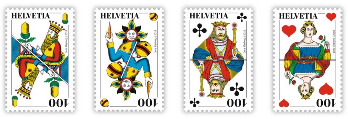 The Jass card game gets four special stamps from Swiss Post