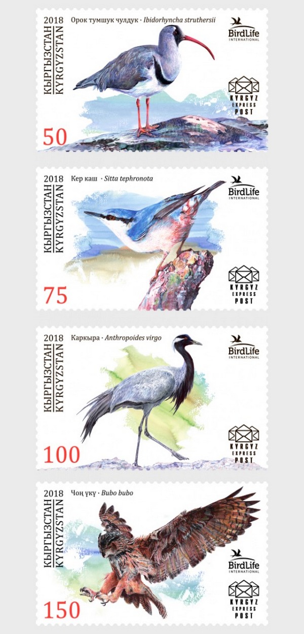 Beautiful birds of Kyrgyzstan. Four special stamps presented by KEP