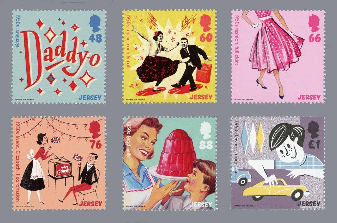 1950s Popular Culture of Jersey! Six bright stamps released by Jersey Post