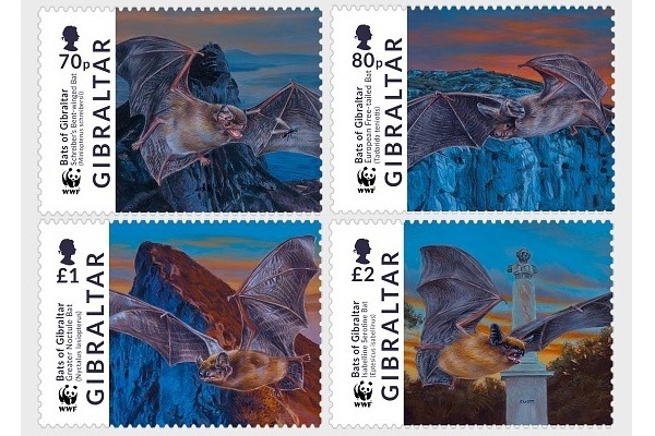 Gibraltar Post issues a bright set of WWF Bat stamps. 4 special items released