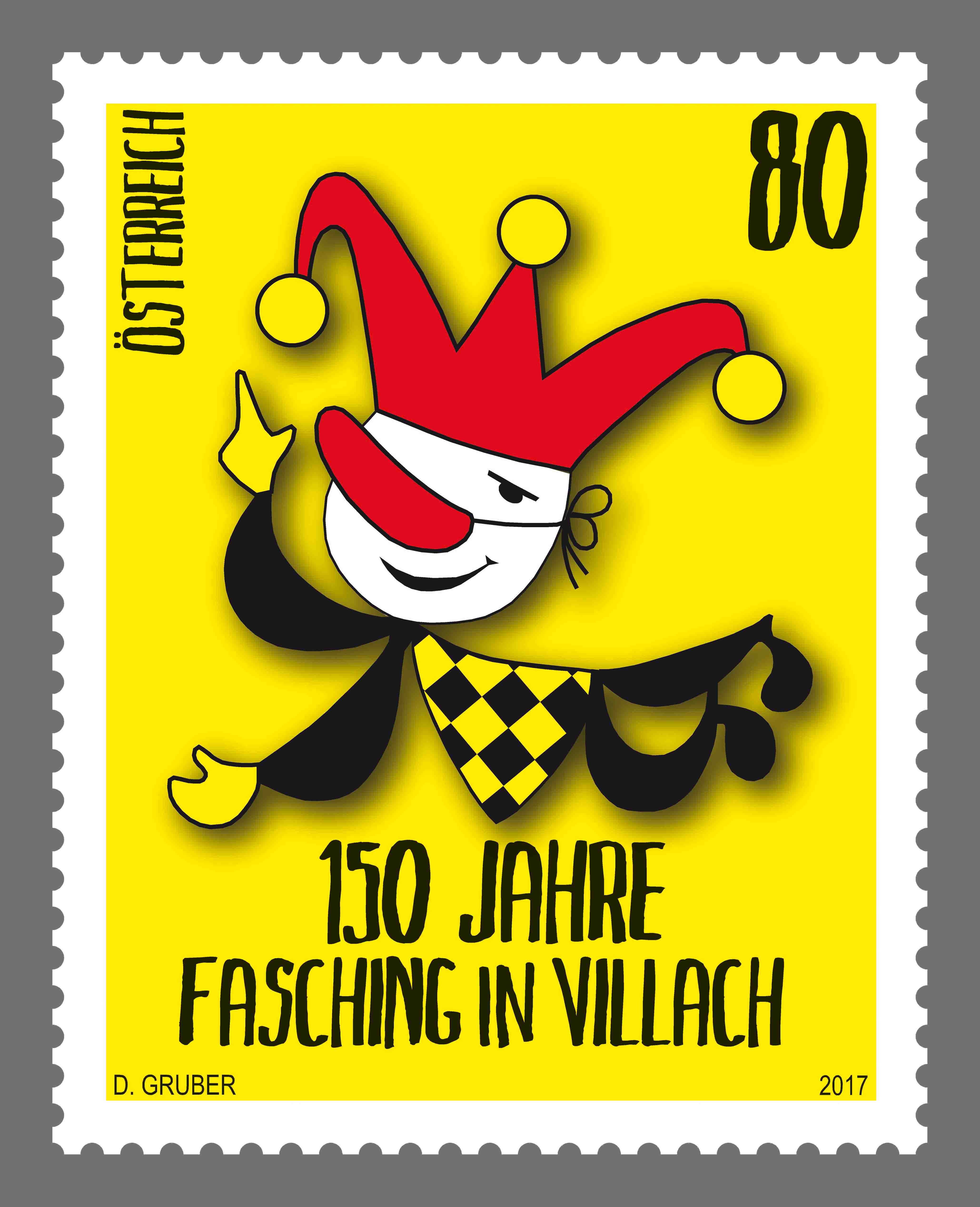 The carnival in Villach as one of the most famous festivals of Austria. One special stamp marks the 150th anniversary of a great event