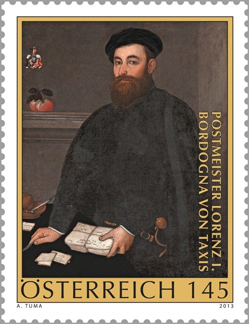 Postmaster Lorenz I Bordogna of Taxis stamp from Austria