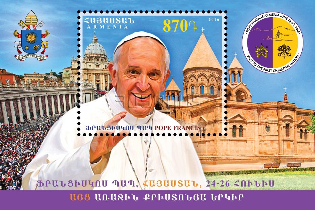 The long-awaited Pope Francis’ visit to Armenia. Special miniature and mini sheets released by Haypost