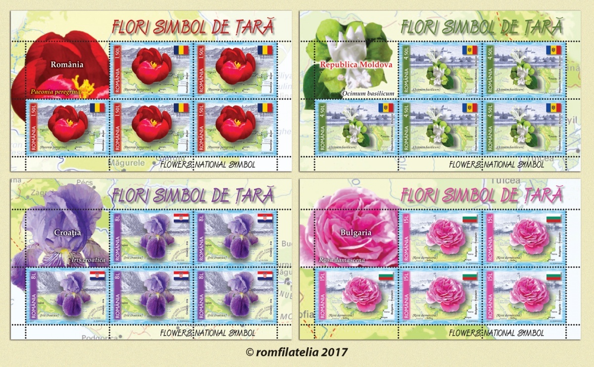 Flowers as national symbols. 4 colourful stamps released by Romfilatelia