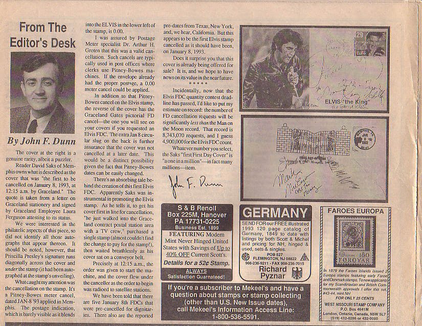 A grateful stamp collector recommends our readers the rarest Elvis FDC