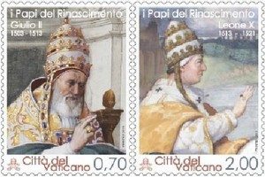 The Renaissance Popes: Julius II and Leo X stamps from Vatican City