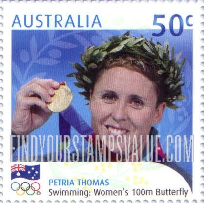 FindYourStampsValue: Gold Medalists at 2004 Summer Olympics, Athens: Petria Thomas, Women’s swimming 100m butterfly