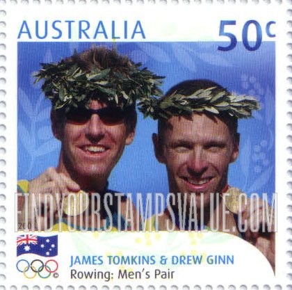 FindYourStampsValue: Gold Medalists at 2004 Summer Olympics, Athens: James Tomkins and Drew Ginn, Men’s rowing pairs