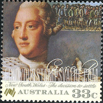 FindYourStampsValue: Australia Bicentennial: King George III, c. 1767, by A. Ramsay
