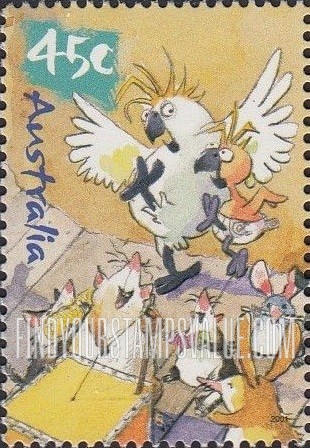 FindYourStampsValue: Caricatures of Australian Wildlife by Roland Harvey: Bilby and antechinus musicians, dancing cockatoo