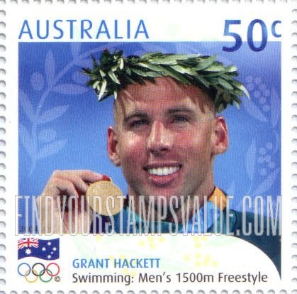 FindYourStampsValue: Gold Medalists at 2004 Summer Olympics, Athens: Grant Hackett, Men’s swimming 1500m freestyle