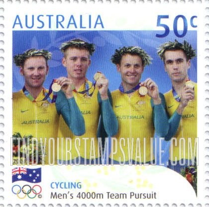 FindYourStampsValue: Gold Medalists at 2004 Summer Olympics, Athens: Men’s 4000m team pursuit cycling team