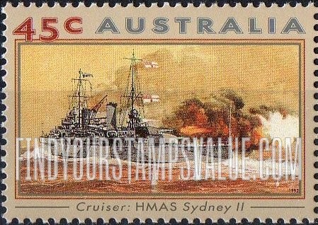 FindYourStampsValue: World War II Ships: Cruiser HMAS Sydney II