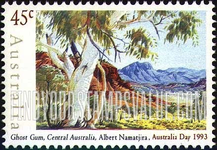 FindYourStampsValue: Watercolor Paintings by Albert Namatjira: Ghost Gum, Central Australia