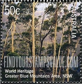 FindYourStampsValue: UNESCO World Heritage Sites in Australia and Great Britain: Greater Blue Mountains Area, New South Wales, Australia