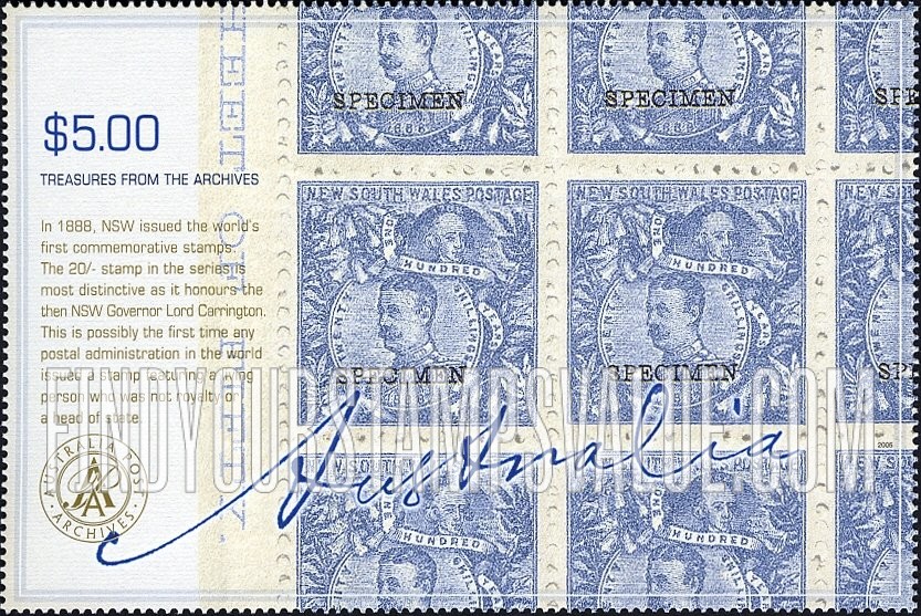 FindYourStampsValue: Portion of Specimen Pane of New South Wales from Australia Post Archives