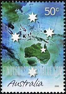FindYourStampsValue: Southern Cross: Map of Oceania and East Asia
