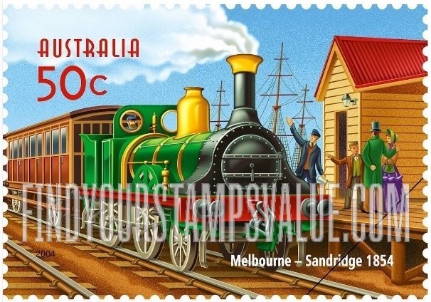 FindYourStampsValue: Australian Railways, 150th Anniversary: Melbourne to Sandridge line, 1854