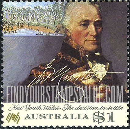 FindYourStampsValue: Australia Bicentennial: Captain John Hunter, governor, 1795-1800, by W. B. Bennett, 1815