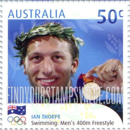 FindYourStampsValue: Gold Medalists at 2004 Summer Olympics, Athens: Ian Thorpe, Men’s swimming 400m freestyle