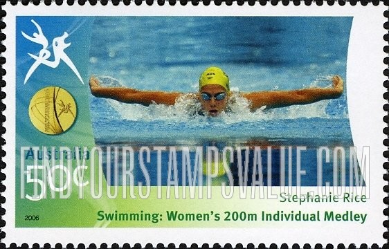 FindYourStampsValue: Medalists at Commonwealth Games: Stephanie Rice swimming
