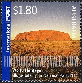 FindYourStampsValue: UNESCO World Heritage Sites in Australia and Great Britain: Ayers Rock, Uluru-Kata Tjuta National Park, Northern Territory, Australia