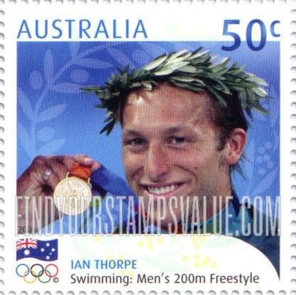 FindYourStampsValue: Gold Medalists at 2004 Summer Olympics, Athens: Ian Thorpe, Men’s swimming 200m freestyle