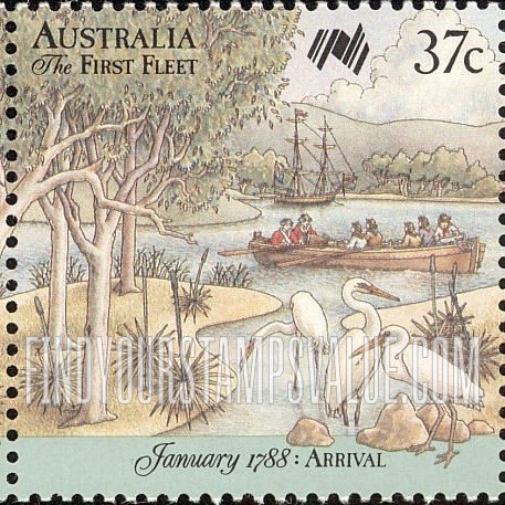 FindYourStampsValue: Arrival of the First Fleet, Sydney Cove, January 1788: White cranes