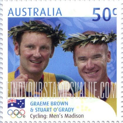 FindYourStampsValue: Gold Medalists at 2004 Summer Olympics, Athens: Graeme Brown and Stuart O’Grady, Men’s cycling Madison