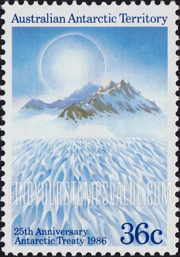FindYourStampsValue: AUSTRALIAN ANTARCTIC TERRITORY: Antarctic Treaty, 25th Anniversary