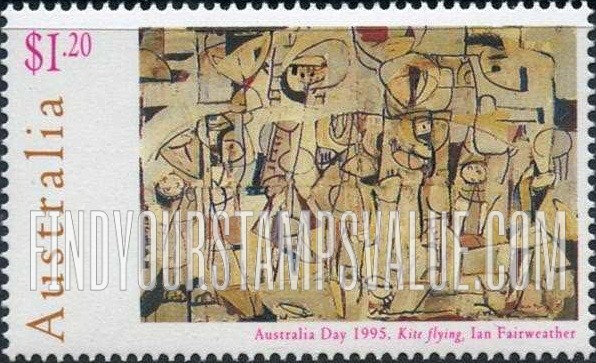 FindYourStampsValue: Australia Day Type of 1994: Kite Flying, by Ian Fairweather