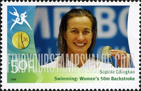 FindYourStampsValue: Medalists at Commonwealth Games: Sophie Edington holding medal