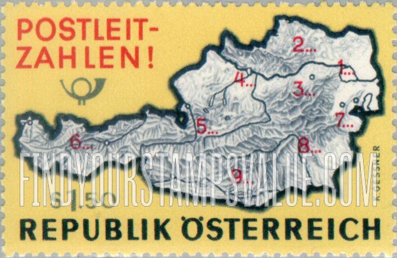 FindYourStampsValue: Map of Austria with Postal Zone Numbers