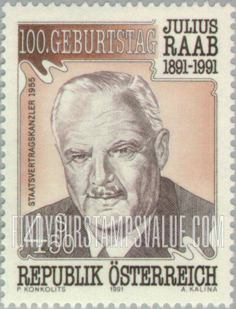 FindYourStampsValue: Julius Raab, Politician, Birth Centenary