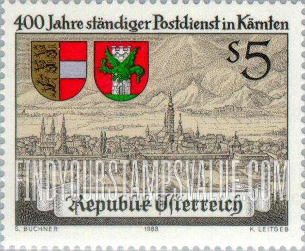 FindYourStampsValue: View of Klagenfurt, Engraving by Matthaus Merian (1593-1650)