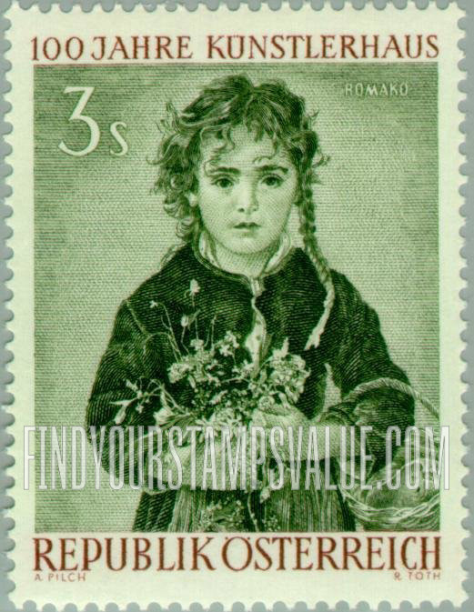 FindYourStampsValue: Society of Creative Artists, Künstlerhaus, Vienna, Centenary: Girl, by Anton Romako