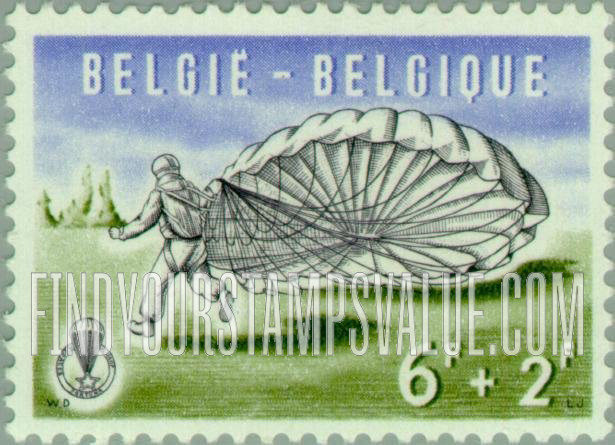 FindYourStampsValue: Semi-Postal: Parachutist walking with parachute