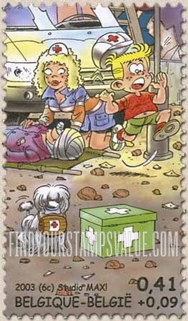 FindYourStampsValue: Semi-Postal, Red Cross: Nurse attending to accident victim