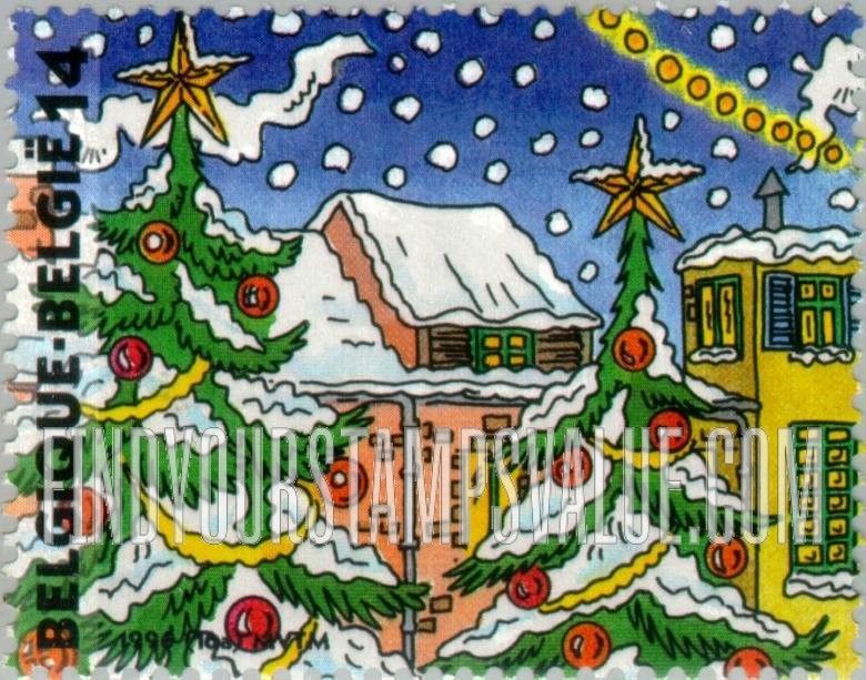 FindYourStampsValue: Christmas and New Year, Scenes from Christmas Market: Decorated trees, rooftops