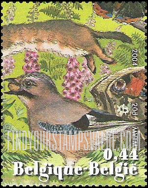 FindYourStampsValue: Forest Week: Jay, flowers, rear of weasel, left wing of peacock butterfly
