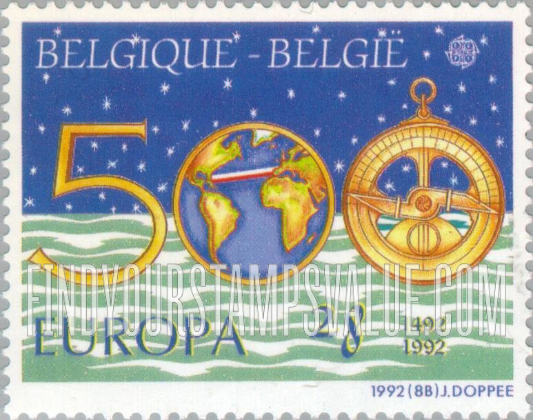 FindYourStampsValue: European Discovery of America, 500th Anniversary: 500, globe, astrolabe