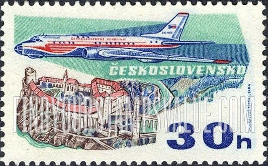 FindYourStampsValue: AIR POST STAMPS - TU-104A over Bitov Castle