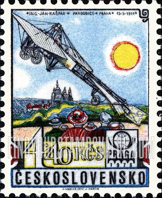 FindYourStampsValue: AIR POST STAMPS - PRAGA ’78 Emblem and Jan Kaspar’s plane, Pardubice, 1911