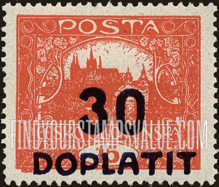 FindYourStampsValue: POSTAGE DUE STAMPS - Hradcany at Prague: Surcharged with New Values in Violet as in 1922