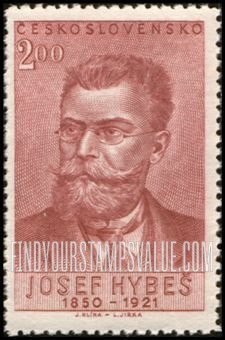 FindYourStampsValue: Portrait Type of 1950: Josef Hybes (1850-1921), cofounder of Czech Communist Party