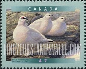 FindYourStampsValue: Bird Type of 1996: Rock ptarmigan
