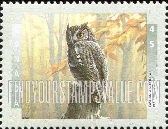 FindYourStampsValue: Bird Type of 1996: Eastern screech owl